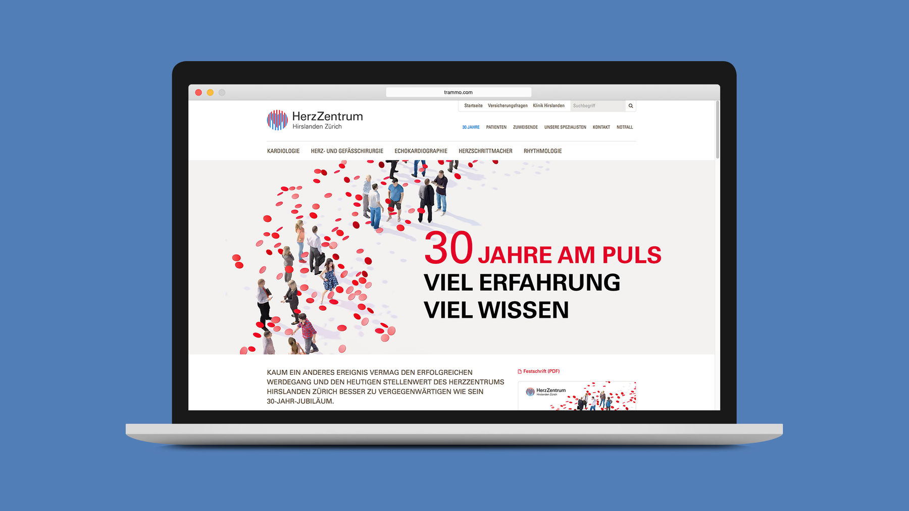 HerzZentrum Hirslanden Zürich 30 Jahre Jubiläum Website