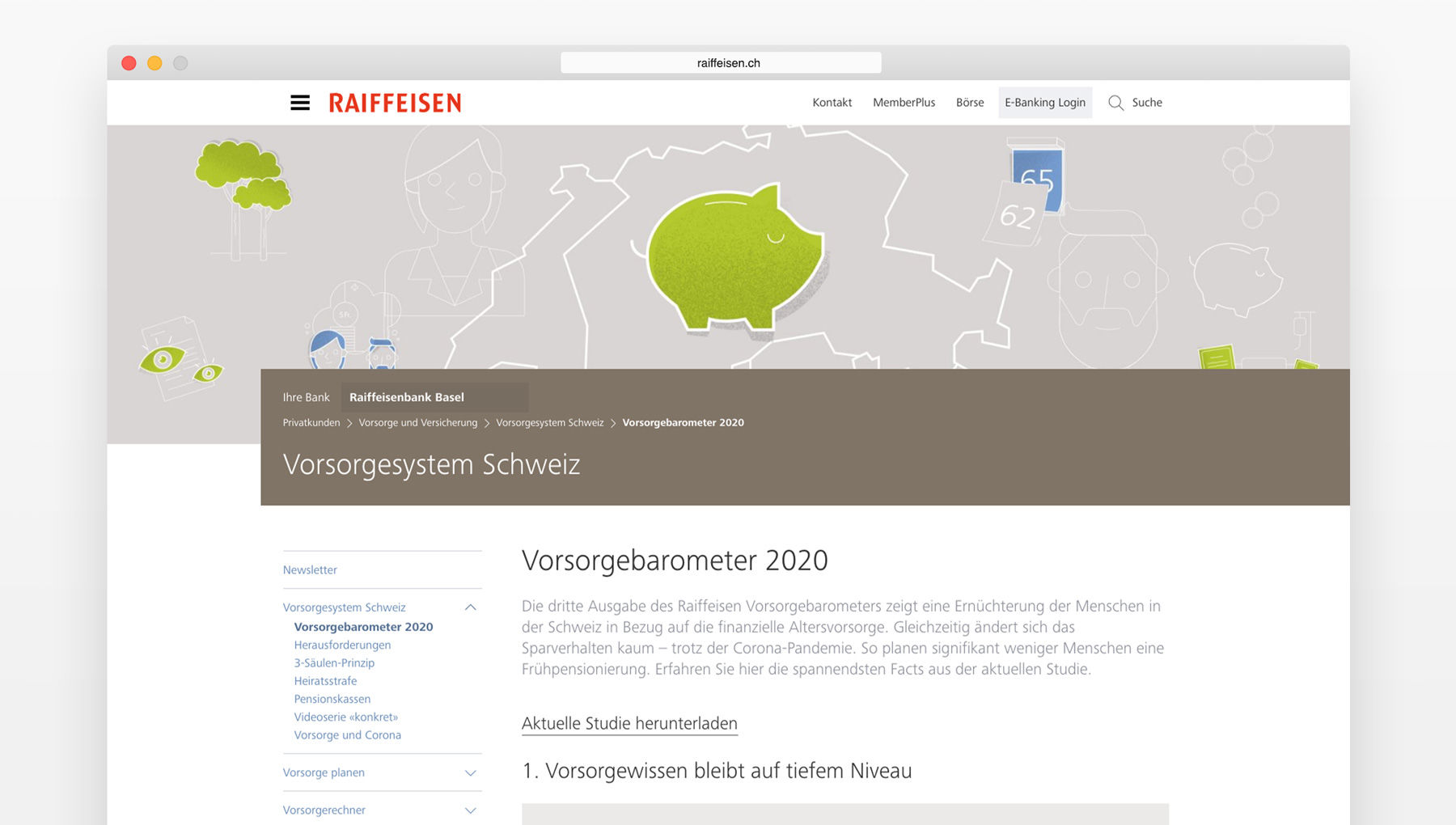 Der Vorsorgebarometer 2020 auf der Raiffeisen Website