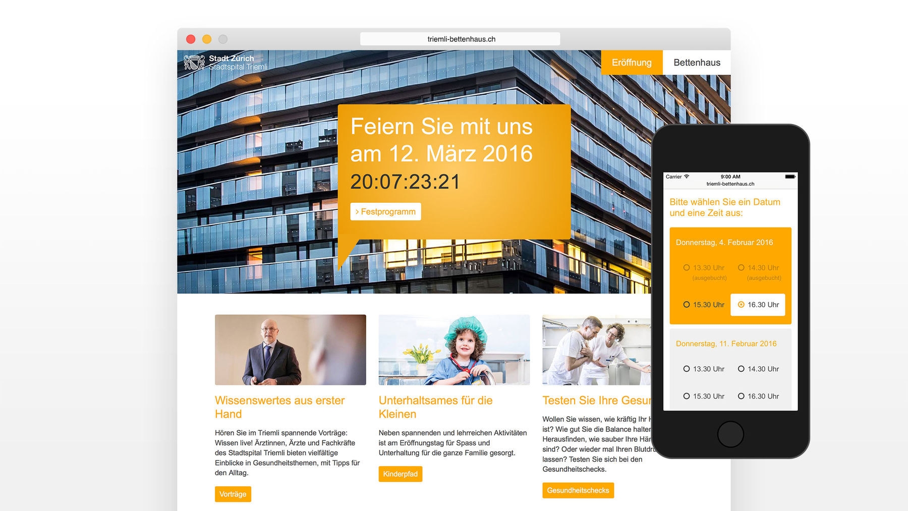 Stadtspital Triemli Zürich Webdesign Eröffnung Bettenhaus